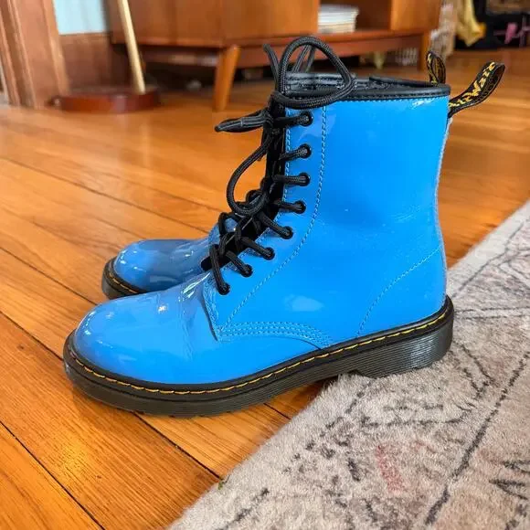 Dr. Martens 1460 Patent Leather Bright Blue Lace Up Boots Women SZ 6 Grunge EUC - Picture 9 of 9